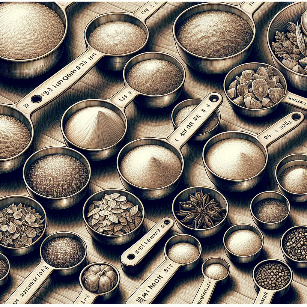 A set of measuring cups with ingredients inside